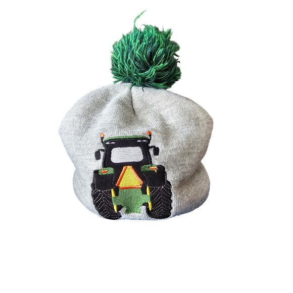 John Deere Toddler Boys Tractor Embroidered Pom Beanie Hat Green - Picture 2 of 6